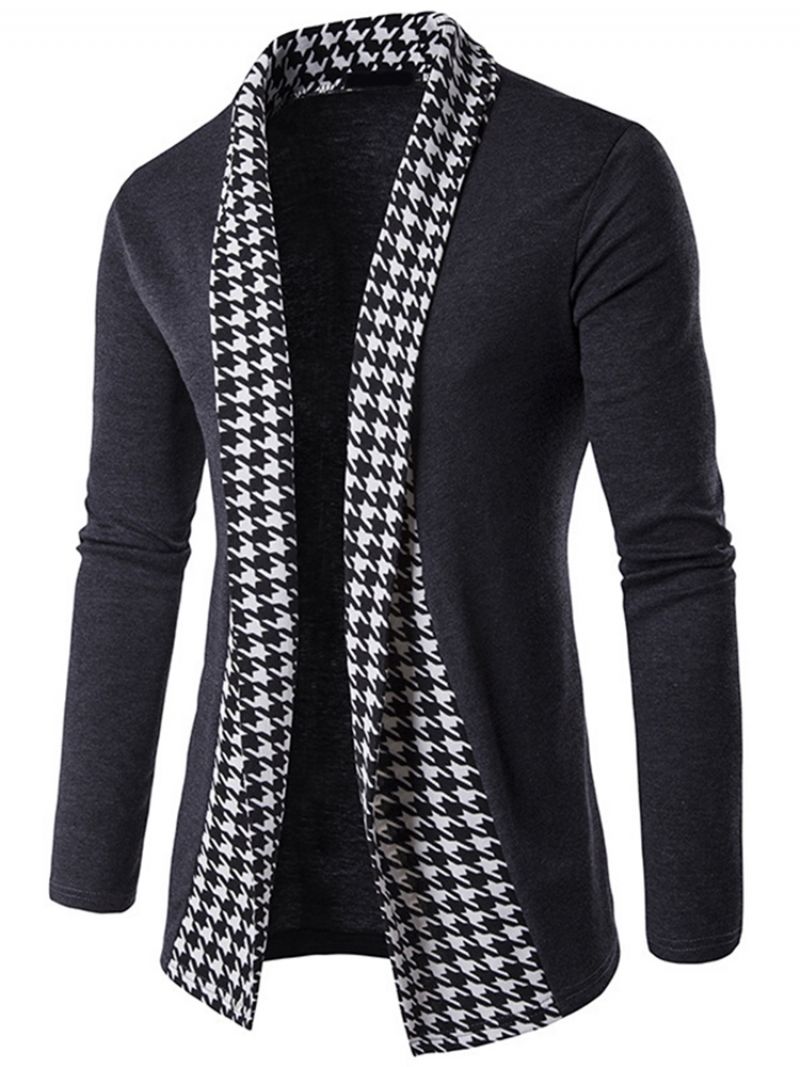 Vogue Houndstooth Patchwork Cardigan Strik Til Mænd