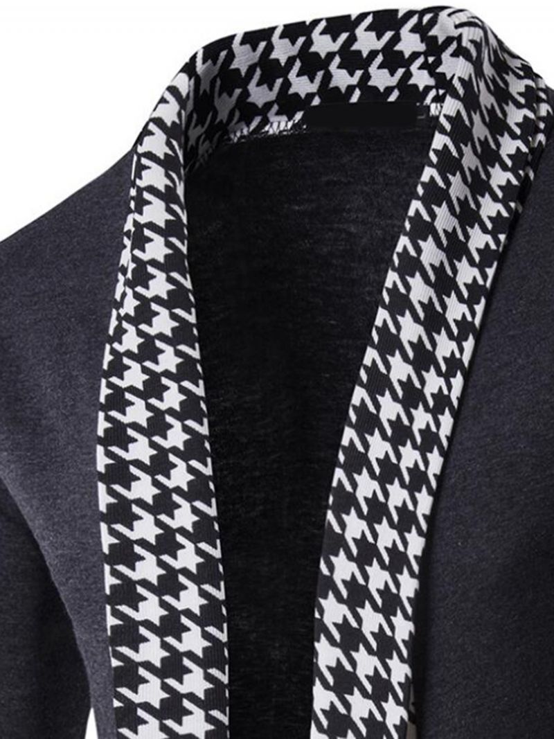 Vogue Houndstooth Patchwork Cardigan Strik Til Mænd