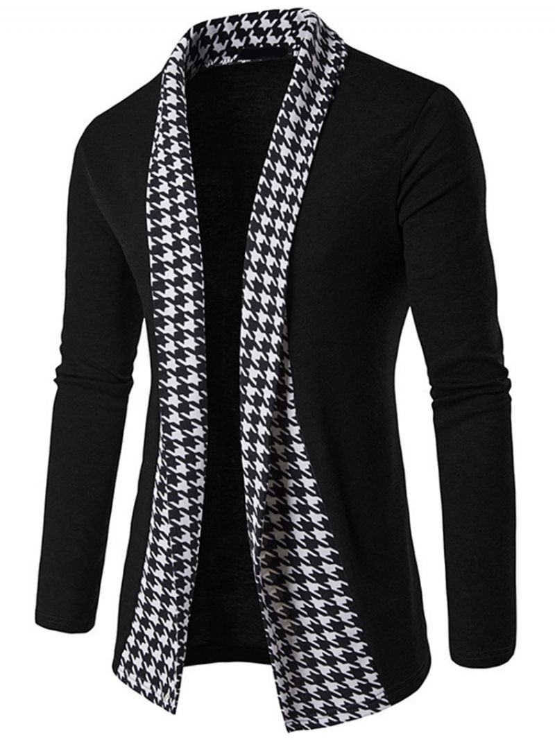 Vogue Houndstooth Patchwork Cardigan Strik Til Mænd