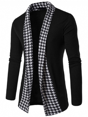 Vogue Houndstooth Patchwork Cardigan Strik Til Mænd