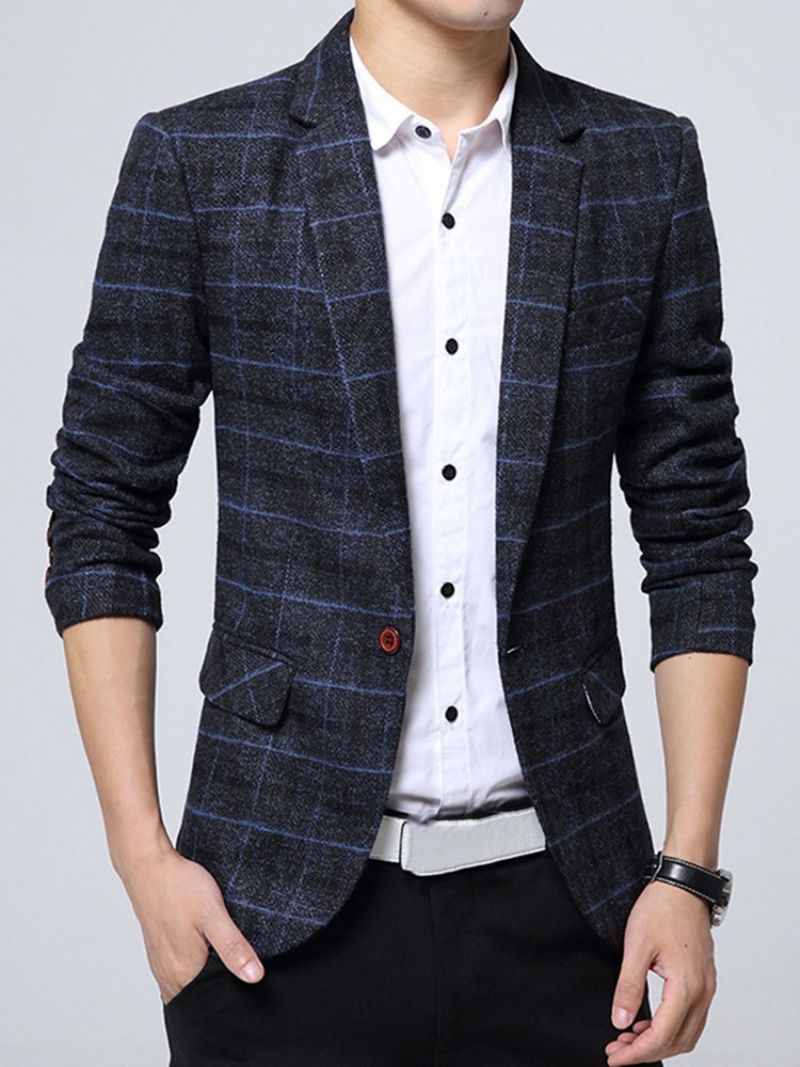 Én Knap Plaid Revers Vogue Slim Blazer Til Mænd