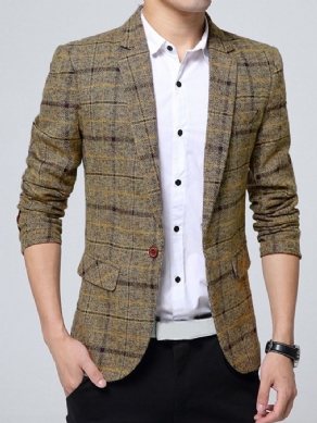 Én Knap Plaid Revers Vogue Slim Blazer Til Mænd