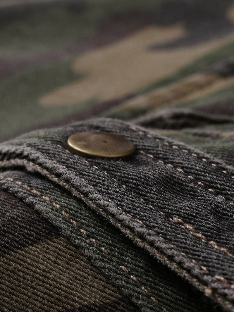 Lapel Camouflage Pocket Enkeltradet Efterårsjakke