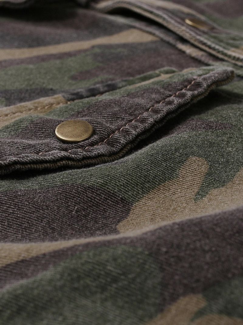 Lapel Camouflage Pocket Enkeltradet Efterårsjakke