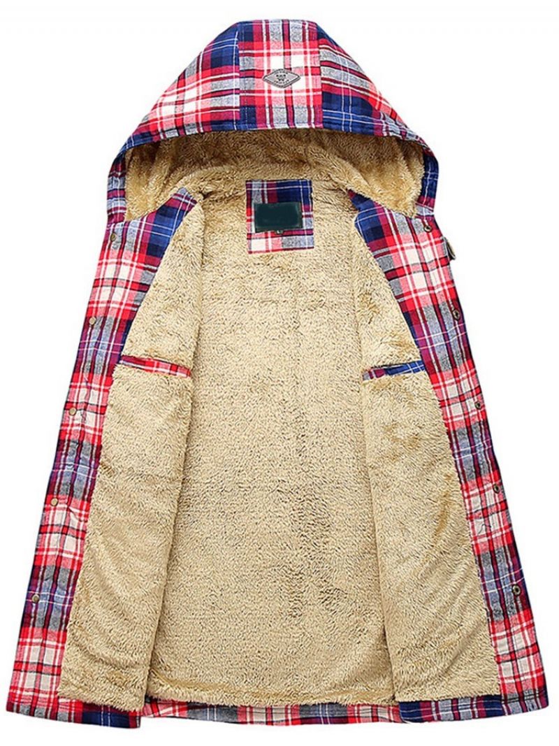 Plaid Fleece Patchwork Vinter Casual Herrejakke