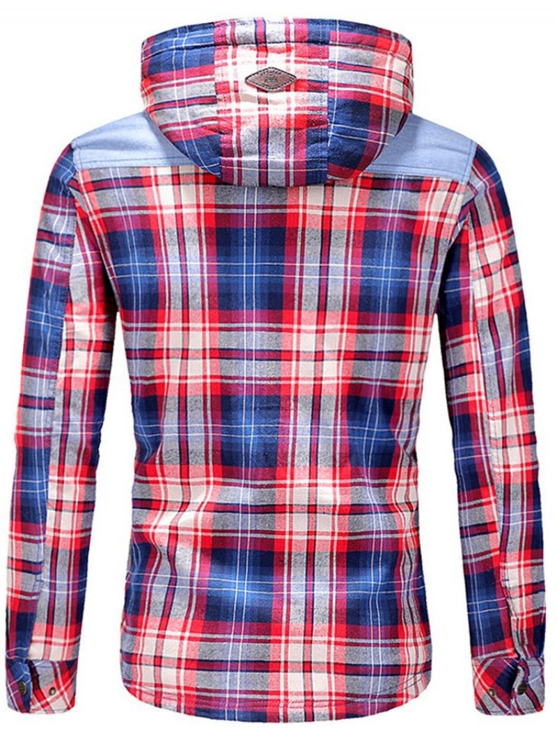 Plaid Fleece Patchwork Vinter Casual Herrejakke