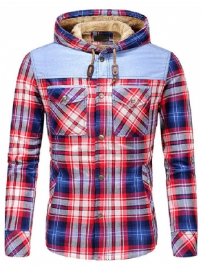 Plaid Fleece Patchwork Vinter Casual Herrejakke