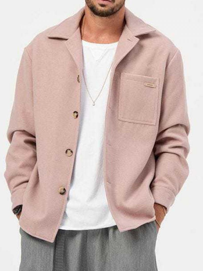 Pocket Lapel Plain Loose Single-Breasted Jakke