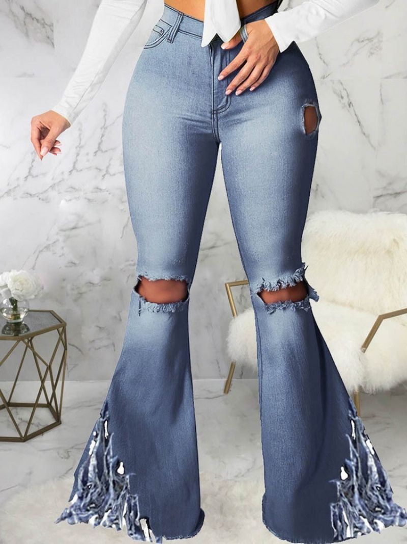 Almindelig Bellbottoms Hul Kvinders Slim Mid Waist Jeans