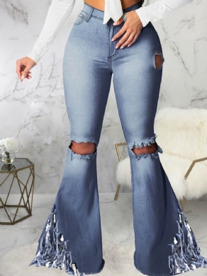 Almindelig Bellbottoms Hul Kvinders Slim Mid Waist Jeans