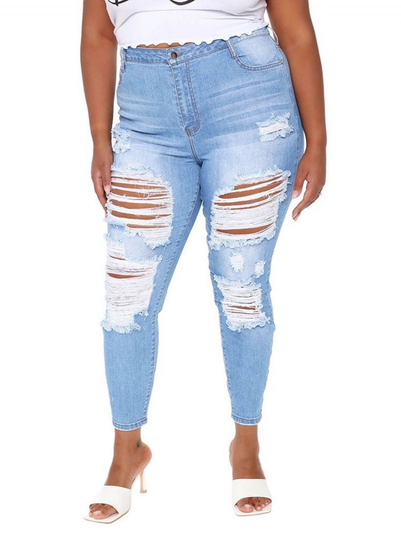 Almindeligt Hul Blyantbukser Skinny Dame Jeans Med Lynlås