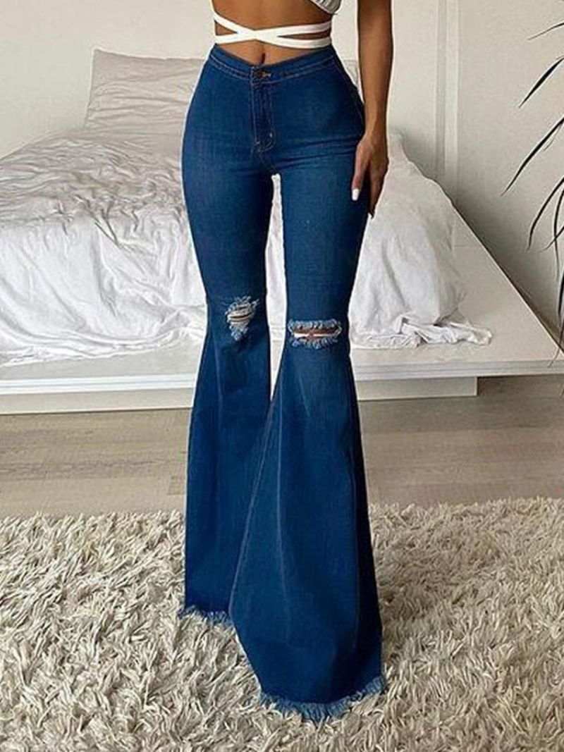 Bellbottoms Hole Almindelige Kvinders Slim Lynlås Jeans