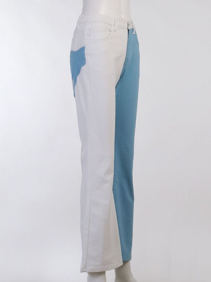 Color Block Bellbottoms Patchwork Slanke Jeans Med Høj Talje