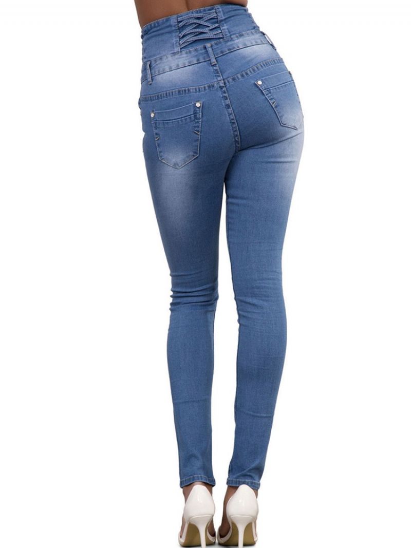 Lomme Almindelig Højtaljet Knap Skinny Damejeans