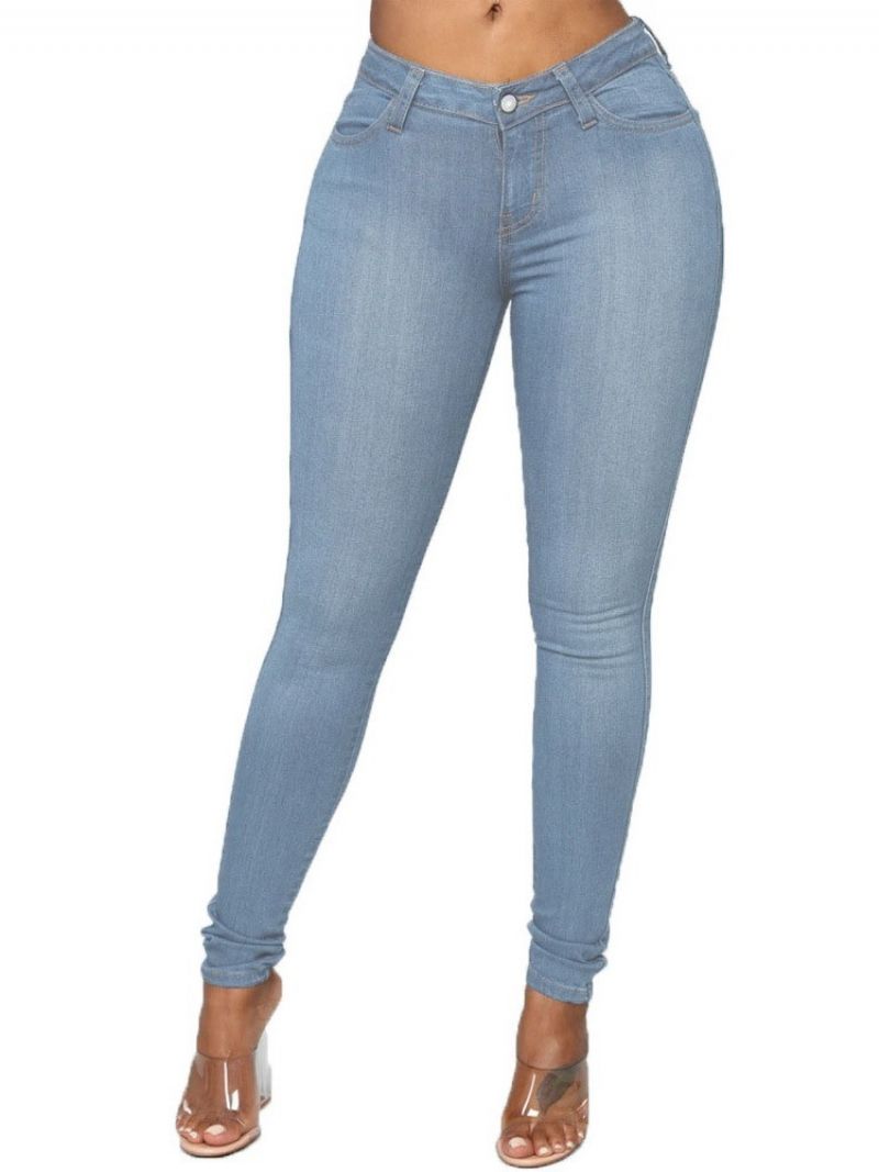 Pencil Bukser Knap Almindelige Kvinders Slim Mid Waist Jeans