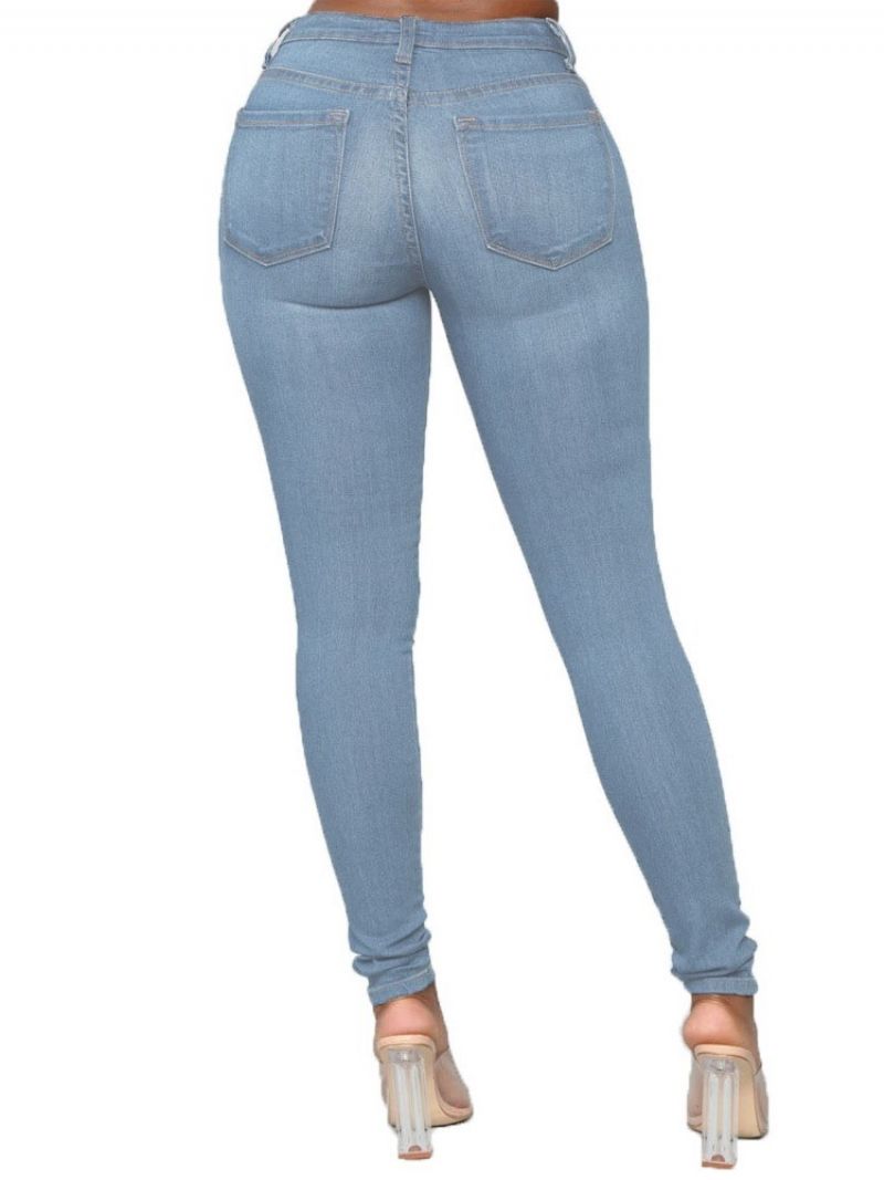 Pencil Bukser Knap Almindelige Kvinders Slim Mid Waist Jeans