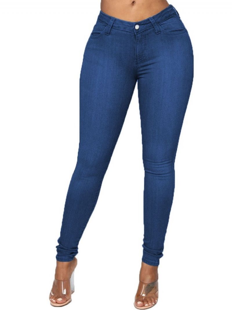 Pencil Bukser Knap Almindelige Kvinders Slim Mid Waist Jeans