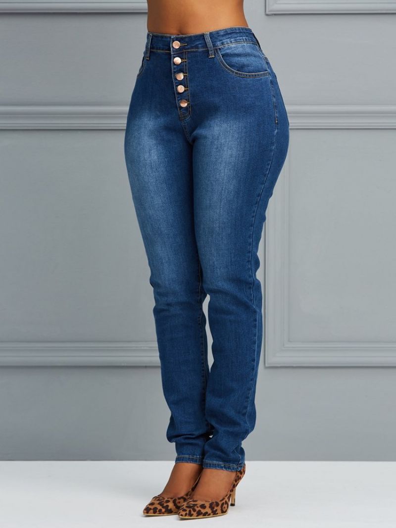 Skinny Almindelige Damejeans Med Knap