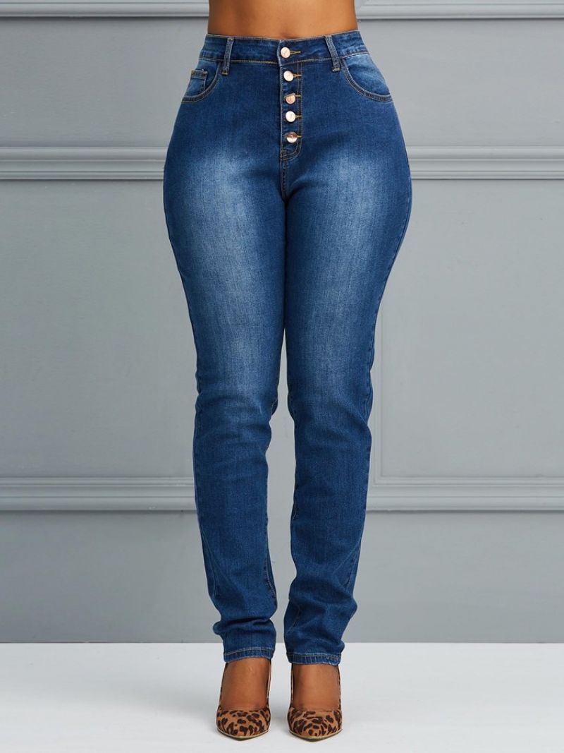 Skinny Almindelige Damejeans Med Knap