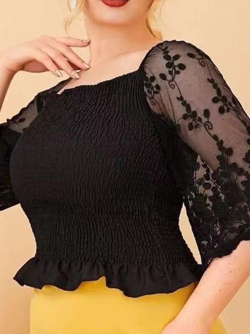 Blouse Almindelig Firkantet Hals Trekvart Ærme Standard Bluse