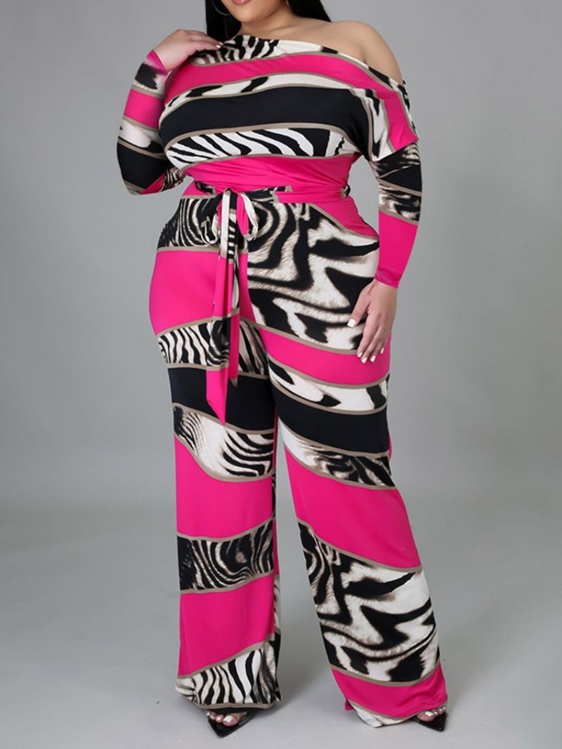 Color Block Fuld Længde Snøre-Up Slank Midtalje Dame Jumpsuit Stor størrelse