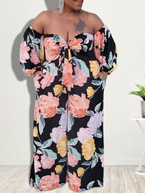 Fuld Længde Blomster Afslappet Kvinders Slim Jumpsuit Plus Størrelse