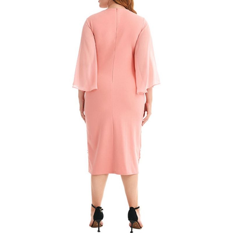 Hule Trekvart Ærmer Mid-Calf Bodycon Flare Sleeve Stor størrelse Kjole