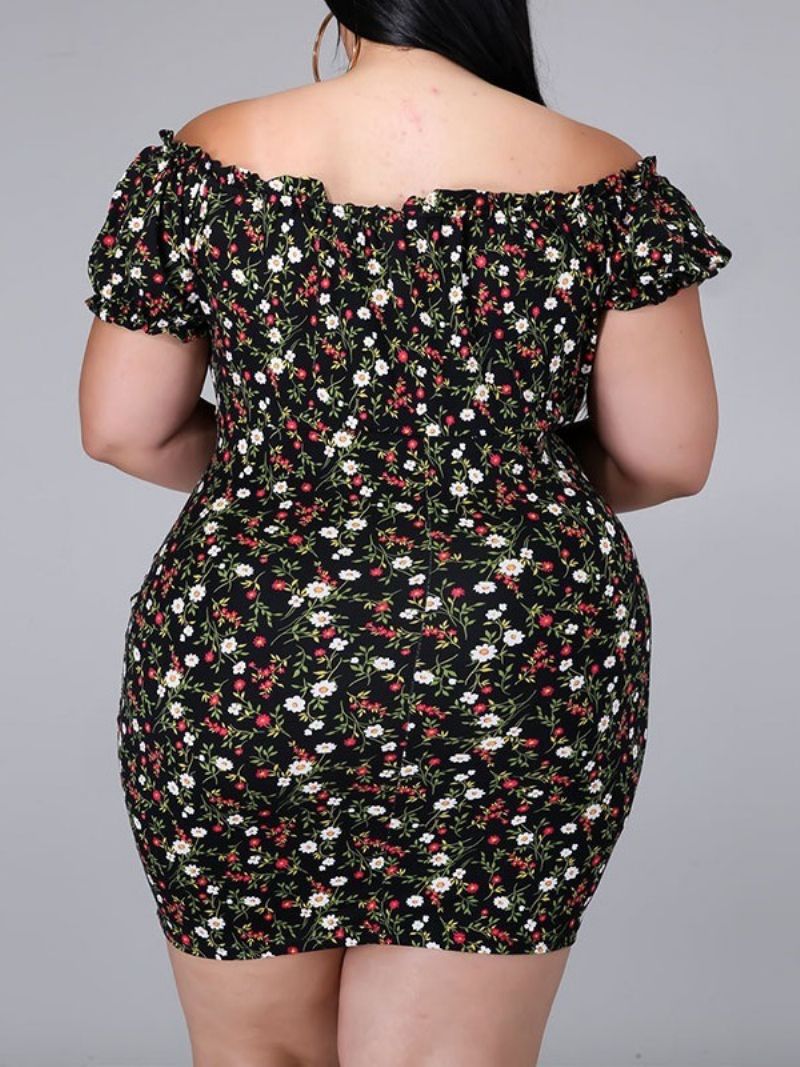 Kortærmet Over Knæet Print Bodycon Pullover Floral Bodycon kjole Stor størrelse