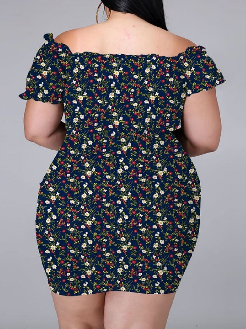 Kortærmet Over Knæet Print Bodycon Pullover Floral Bodycon kjole Stor størrelse