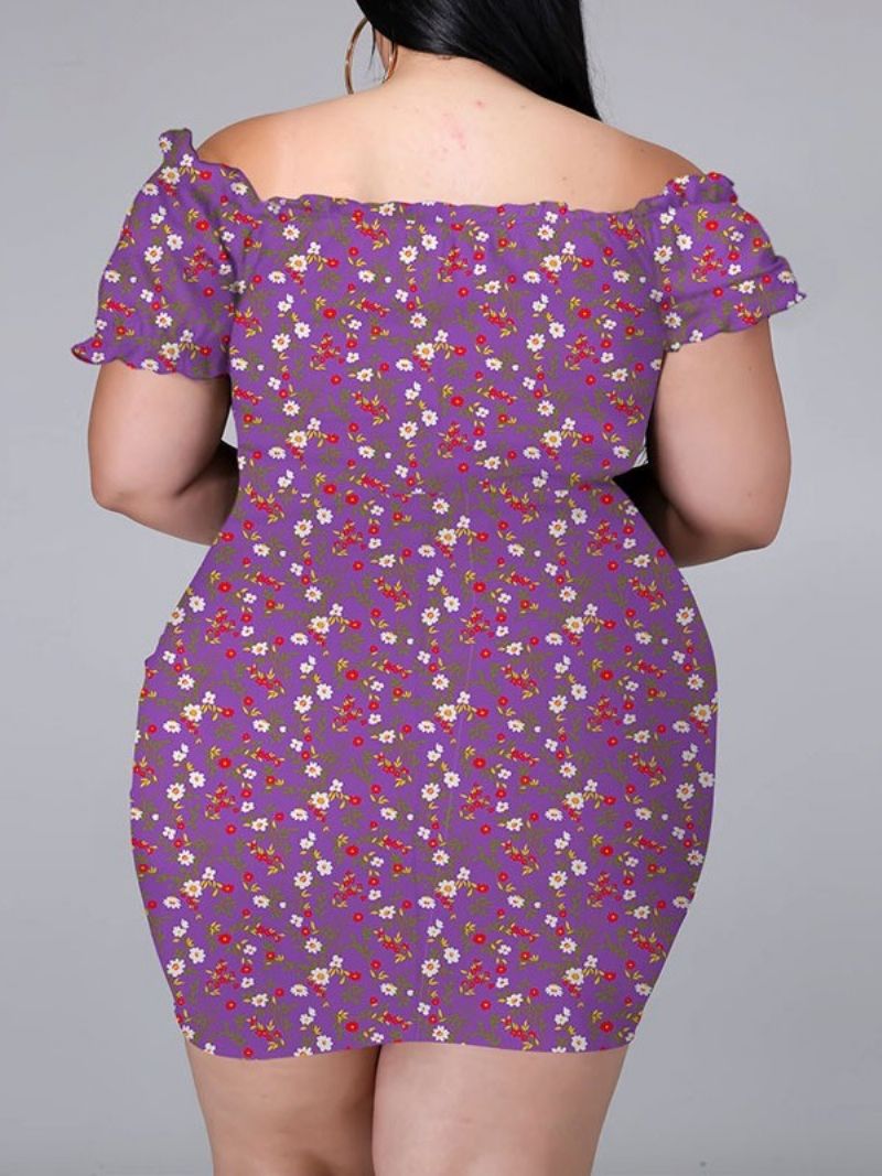 Kortærmet Over Knæet Print Bodycon Pullover Floral Bodycon kjole Stor størrelse