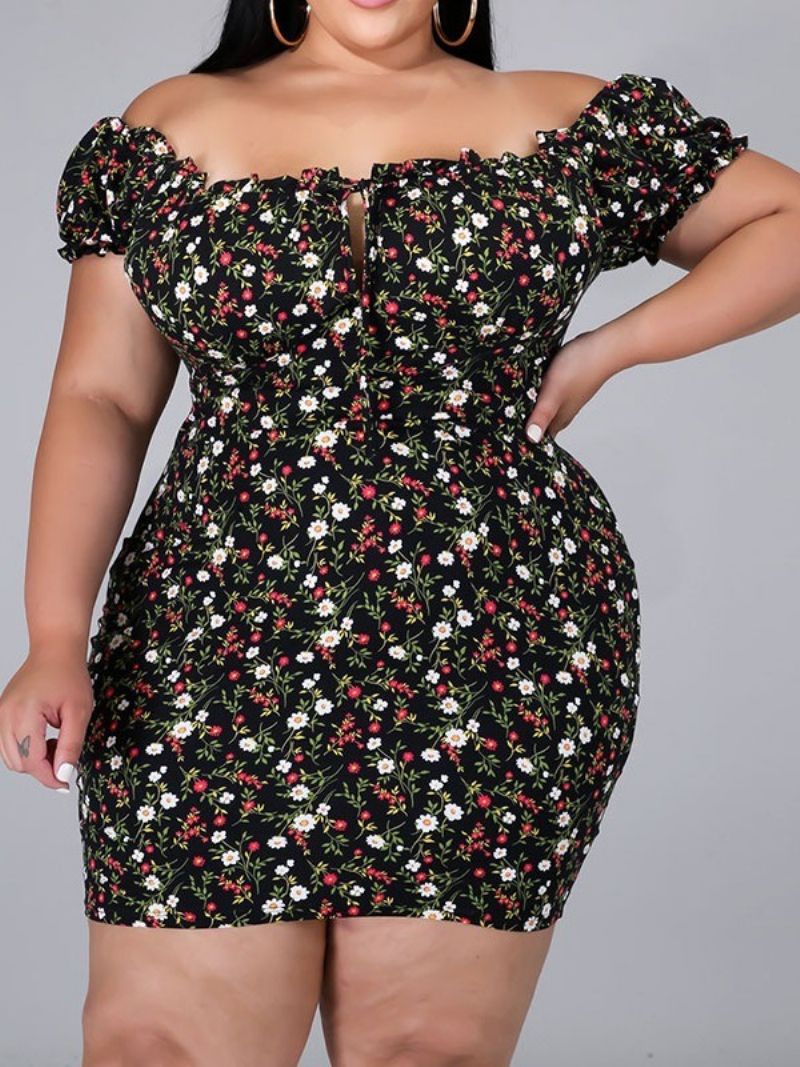 Kortærmet Over Knæet Print Bodycon Pullover Floral Bodycon kjole Stor størrelse