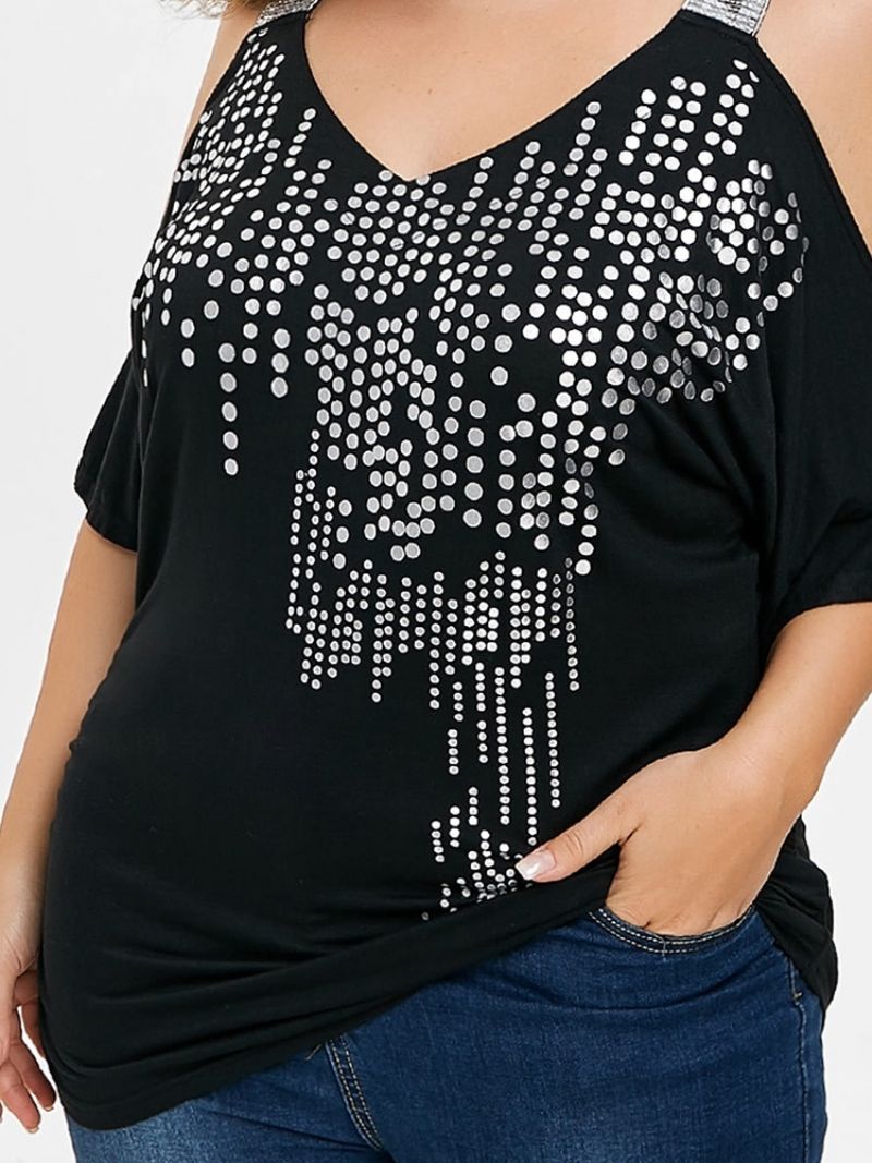 Off-Soulder Polka Dots Stor størrelse Sommer T-Shirt