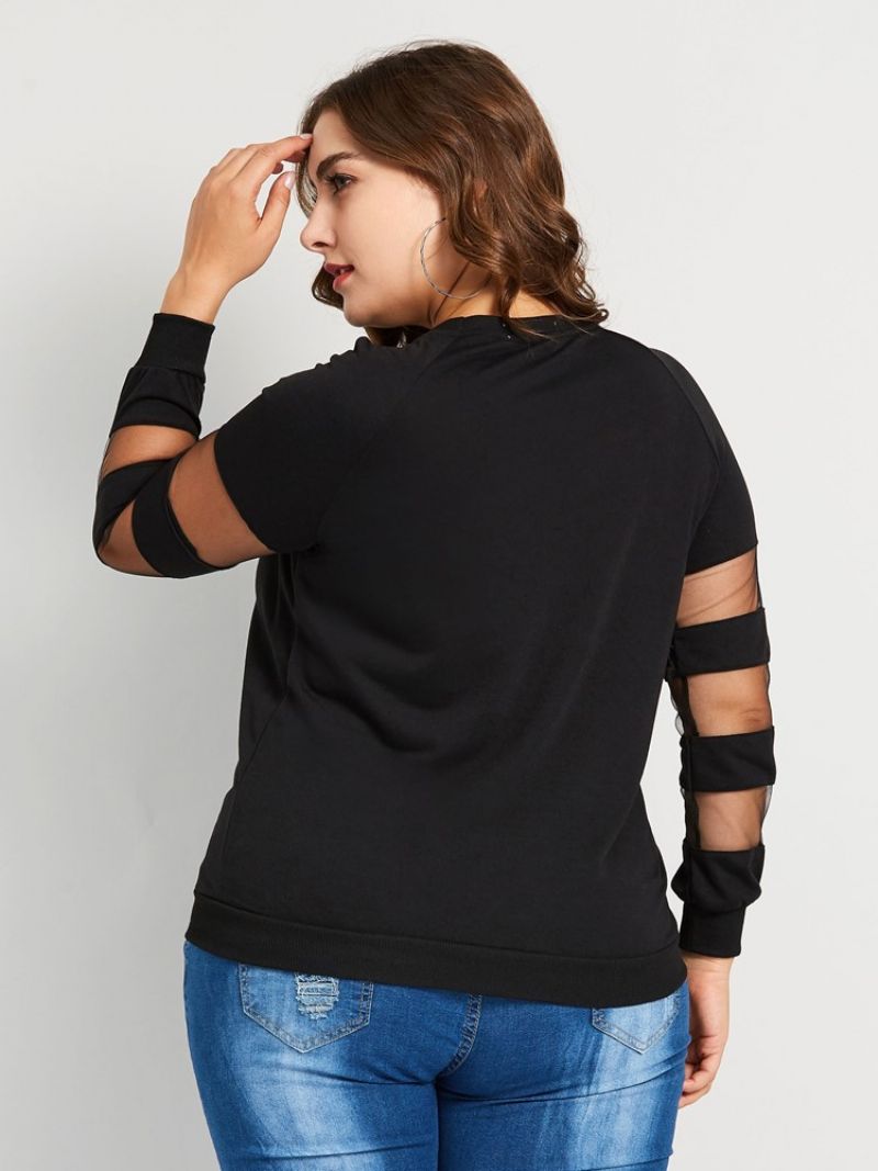 Patchwork Mesh Stor størrelse Casual T-Shirt