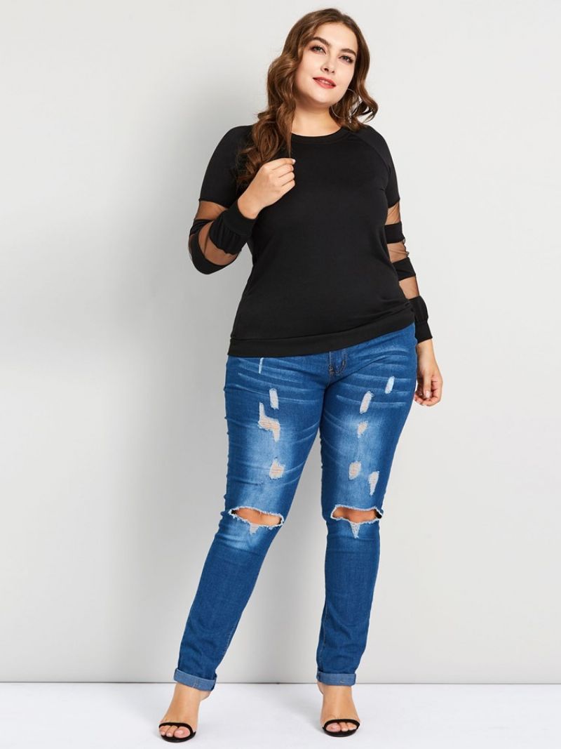 Patchwork Mesh Stor størrelse Casual T-Shirt