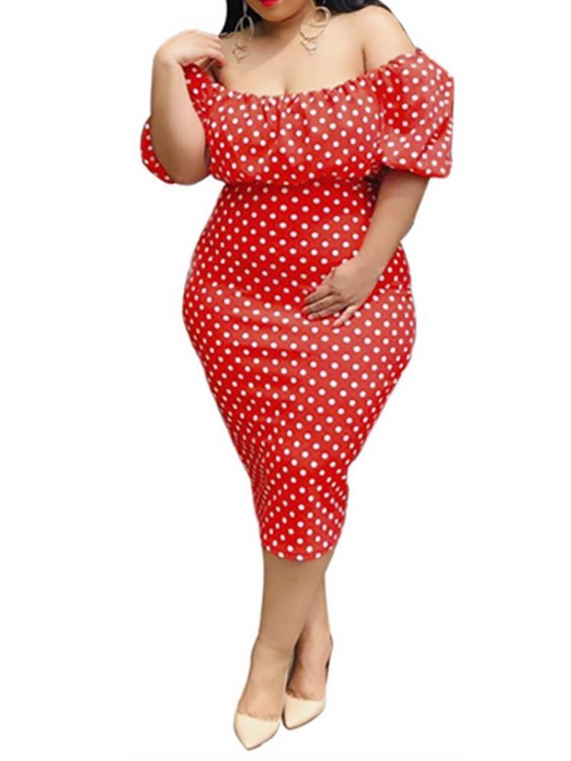 Pencil Off Shoulder Half Sleeve Polka Prikker kjole