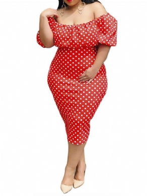 Pencil Off Shoulder Half Sleeve Polka Prikker kjole