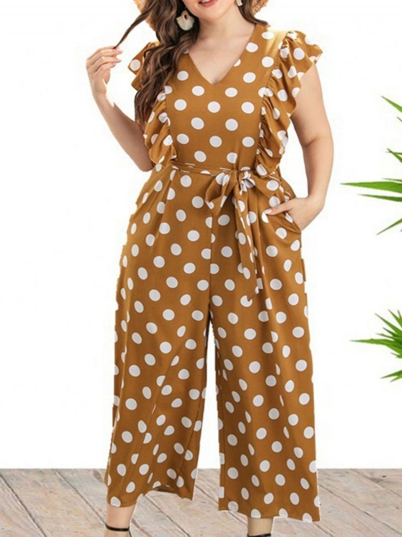 Polka Dots Ankellængde Office Lady Dame Jumpsuit Stor størrelse