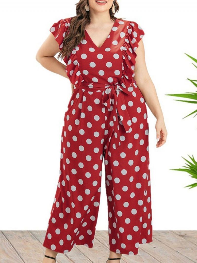 Polka Dots Ankellængde Office Lady Dame Jumpsuit Stor størrelse