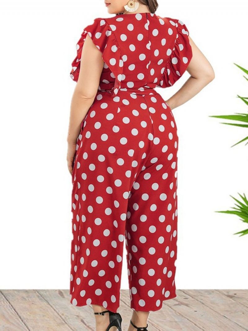 Polka Dots Ankellængde Office Lady Dame Jumpsuit Stor størrelse