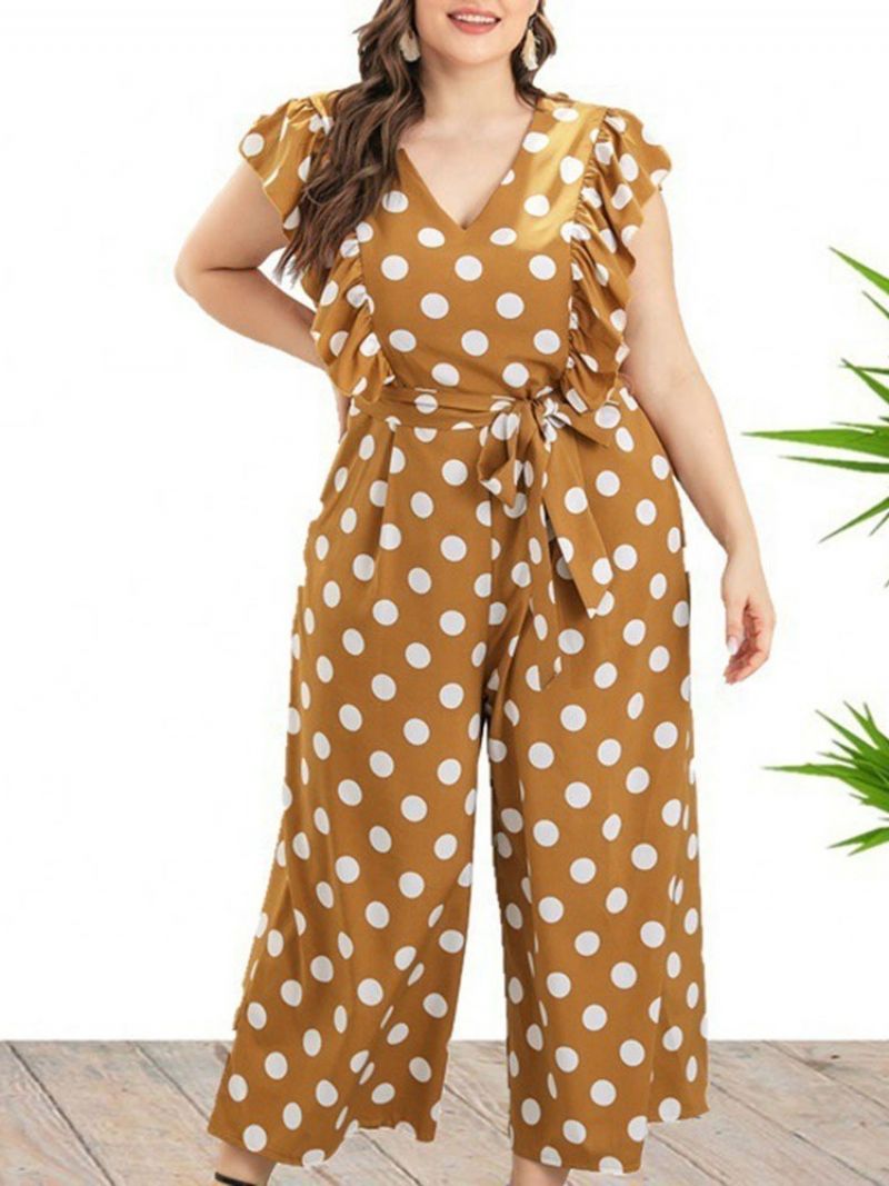 Polka Dots Ankellængde Office Lady Dame Jumpsuit Stor størrelse