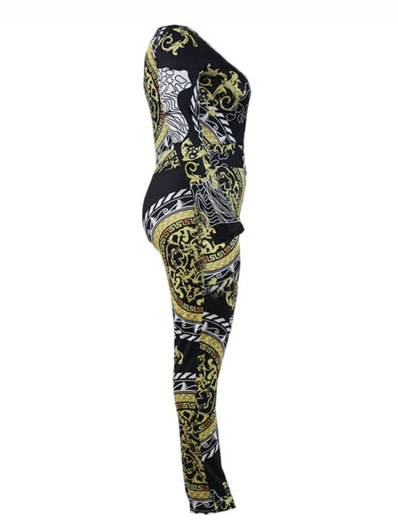 Stor størrelse Color Block Fuld Længde Print Skinny High Waist Jumpsuit