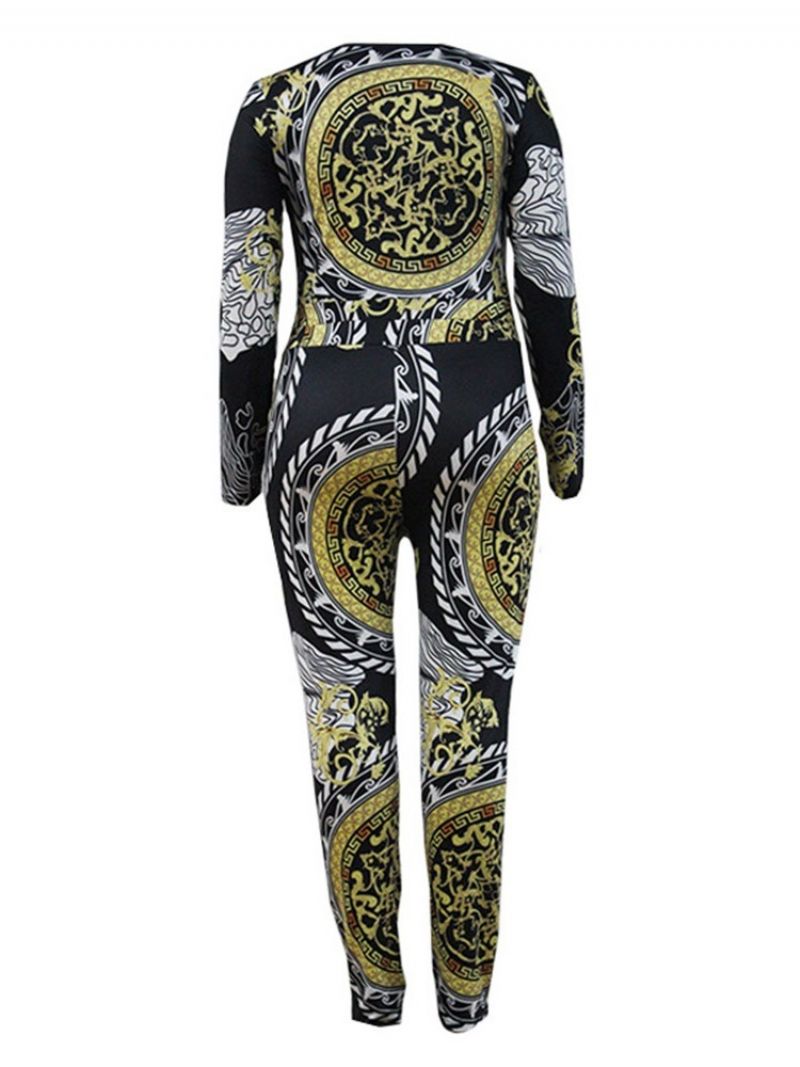 Stor størrelse Color Block Fuld Længde Print Skinny High Waist Jumpsuit