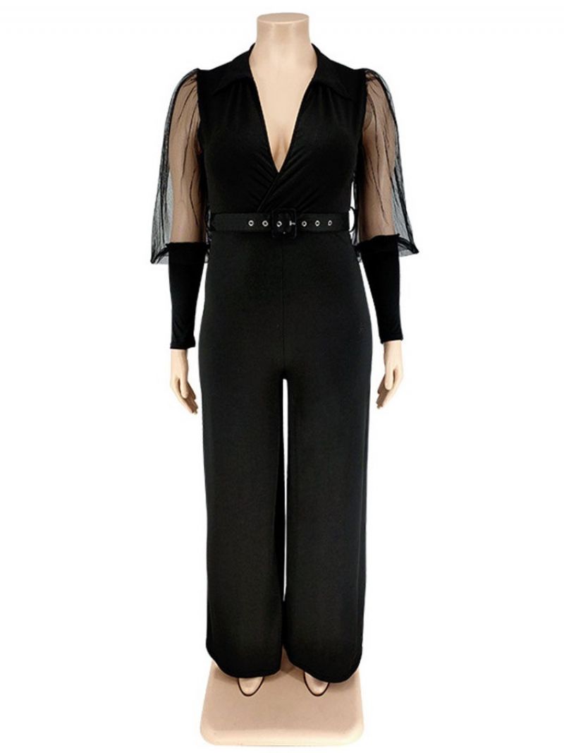 Stor størrelse Mode Patchwork Plain Slim Højtalje Jumpsuit