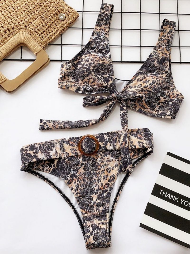 Color Block Leopard Print Bikini Sæt Badetøj