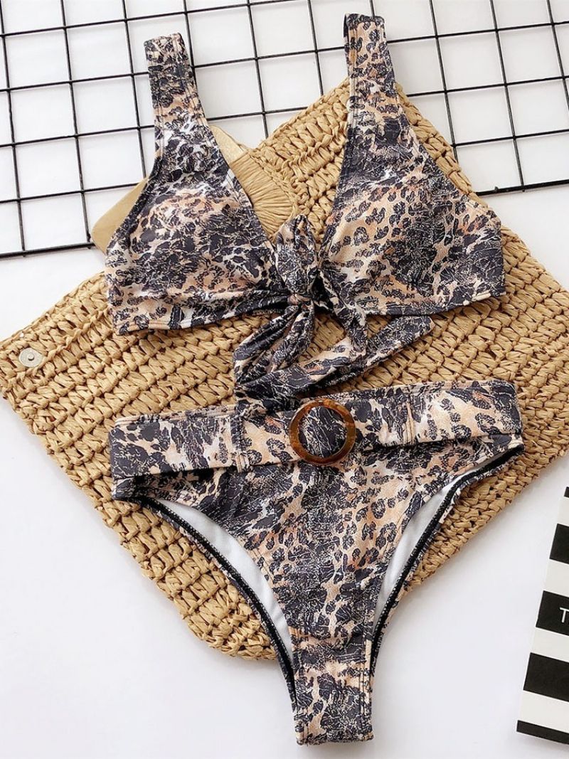 Color Block Leopard Print Bikini Sæt Badetøj