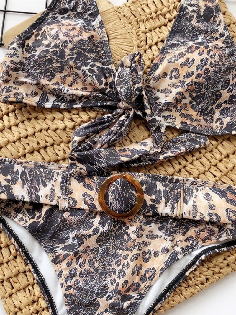 Color Block Leopard Print Bikini Sæt Badetøj