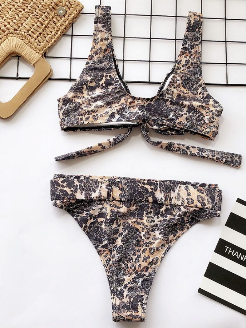 Color Block Leopard Print Bikini Sæt Badetøj