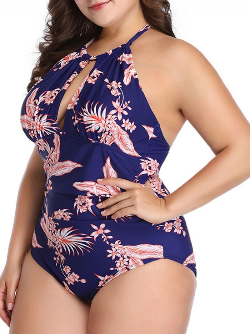 Hollow One Piece Floral Lace-Up Sexy Stor størrelse Badetøj