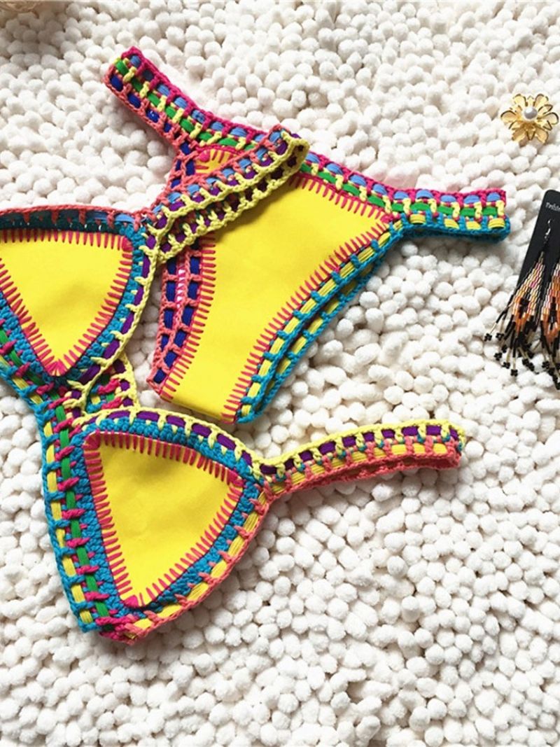 Patchwork Farveblok Stretchy Sexet Bikini Sæt