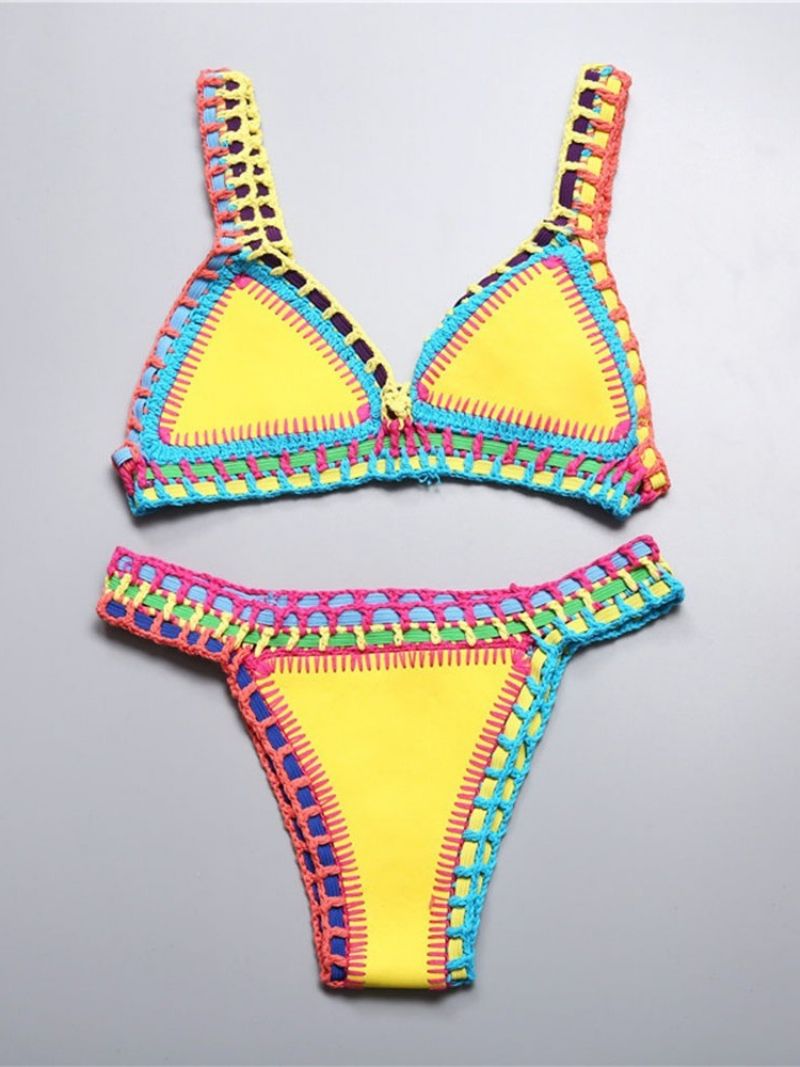 Patchwork Farveblok Stretchy Sexet Bikini Sæt